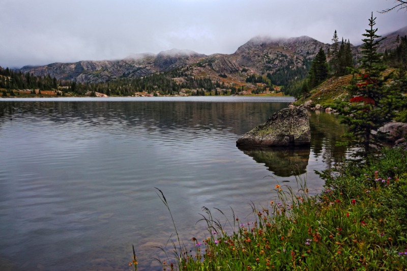 Trailside view on the shore of Mistymoon Lake in the Cloud Peak Wilderness